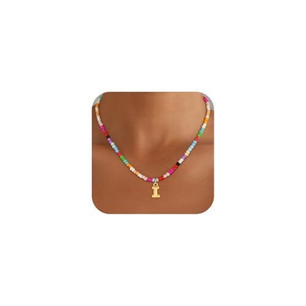 5308 Bubble Colorful Initial Necklaces fpr Girls - 18K Gold Plated Colorful